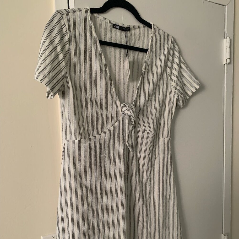Zara White & Navy Tie Sundress